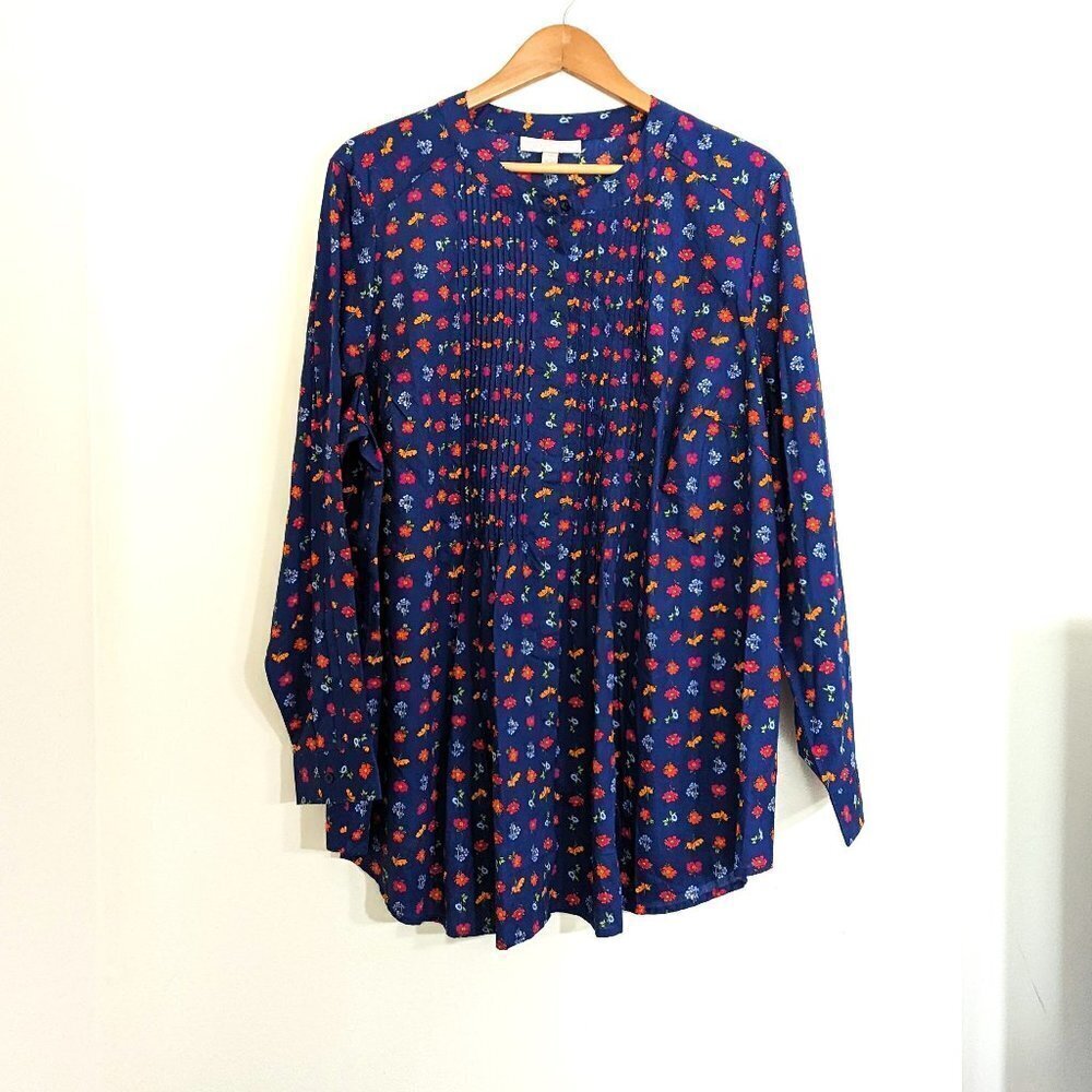 New Woman Within Cotton Floral Print Pintuck Tunic Blouse Size 1x